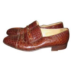 MORESCHI of Italy Genuine Croc Embossed Leather Oxford Loafers Dress Shoes sz 8